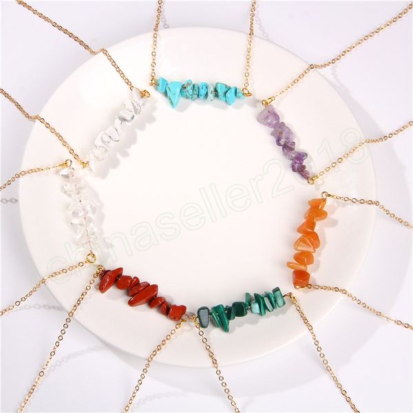 

fashion natural chips stone necklace women's pendant chain choker charm gemstones necklace jewelry accessory brinco female gift, Silver