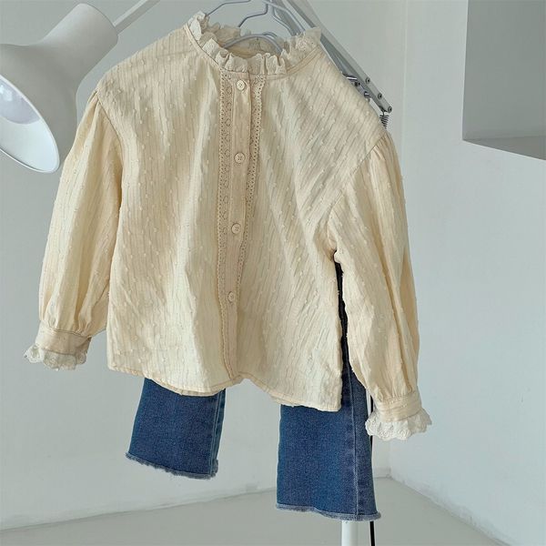 

kids shirts deer jonmi spring korean style baby girls lace ruffled shirt loose sleeve toddler children's cotton shirt 230403, White;black