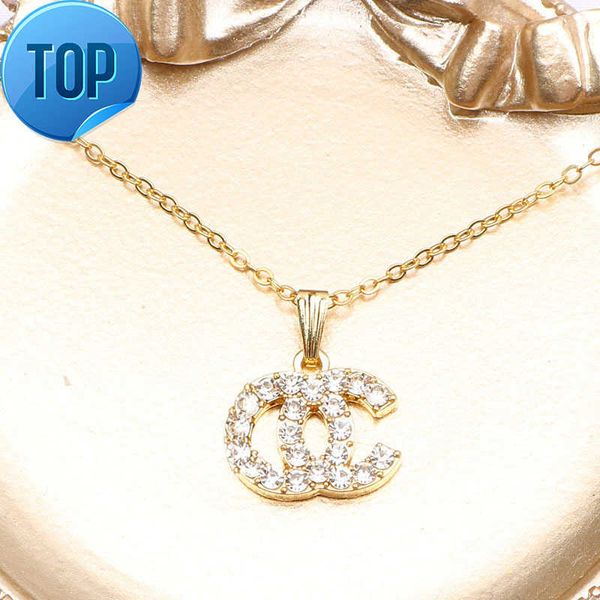 

wholesale luxury designer brand double letter pendant necklaces chain 18k gold plated crysatl rhinestone sweater newklace for women wedding, Silver
