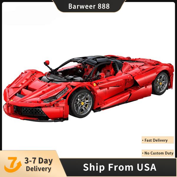 

technical racing car block ferra ari lafe rrari viva hypercar cada 1:8 supercar motorless vehicle model compatible with lego building blocks