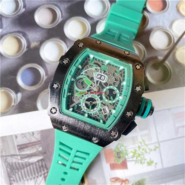 

designer watch richar kaw women silica gel strap 6-pin 2023 fashion brand automatic quartz watches men's waterproof skeleton wristwatch, Slivery;black