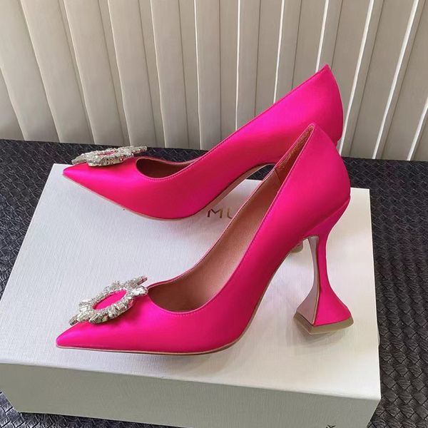 

begum women amina muaddi crystal high-heeled shoes new style bowtie pumps pointed toes crystal-sunflower dress shoes luxury designer wedding, Black