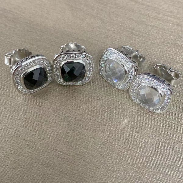

black onyx stud earrings twisted wire quadrilateral stone earrings main stone 7mm vintage earrings, Golden;silver