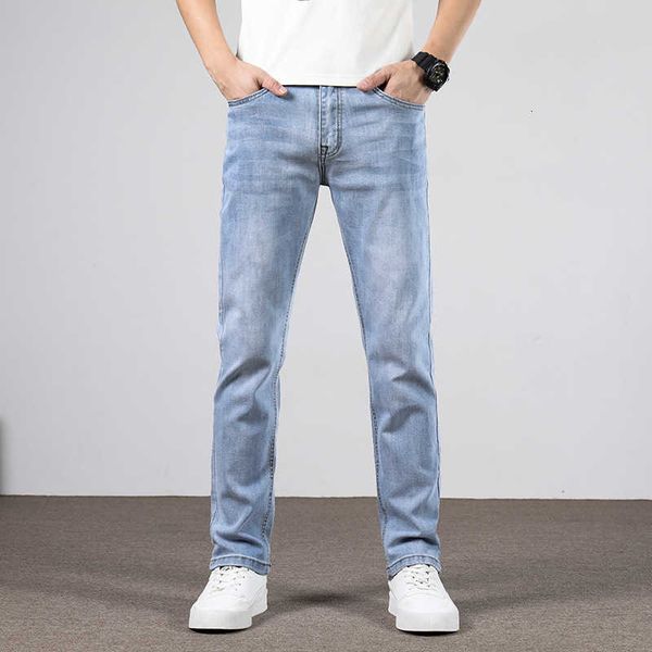 

2023 summer thin jeans men's slim fit business casual straight loose versatile trend, Blue