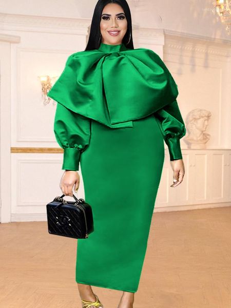 

plus size green dress long lantern sleeve bodycon bowtie christmas evening cocktail gowns for ladies birthday outfits winter, Black