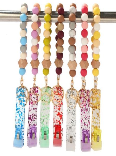 

fashion girls women jewelry bracelet wood chip silicone head bracelet keychain party favor wristlet tassels handchain keys ring8370309, Red;brown
