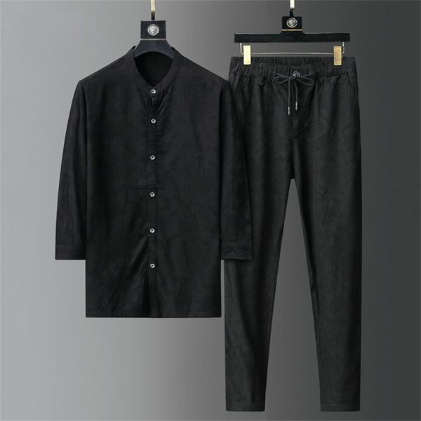 

men's sportswear short sleeve shirt trousers suit summer casual fashion designer sportswear jogging breathable casual suit 01, Gray