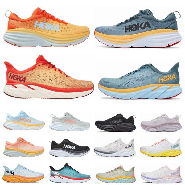 

mens hoka clifton 8 running shoes bondi 8 carbon x2 triple black white summer song blue coral peach real teal lunar rock sports women outdoo