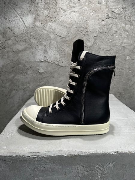 

high 2023ss side pocket ramones leather boots tpu sole rock trainer men botas, Black