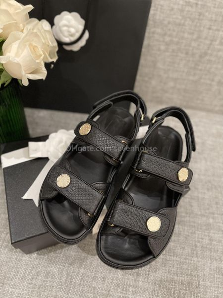 

new designer sandals fashion women slippers white 2023 summer luxury shoes hook and loop fasteners leather print black brand designer slippe