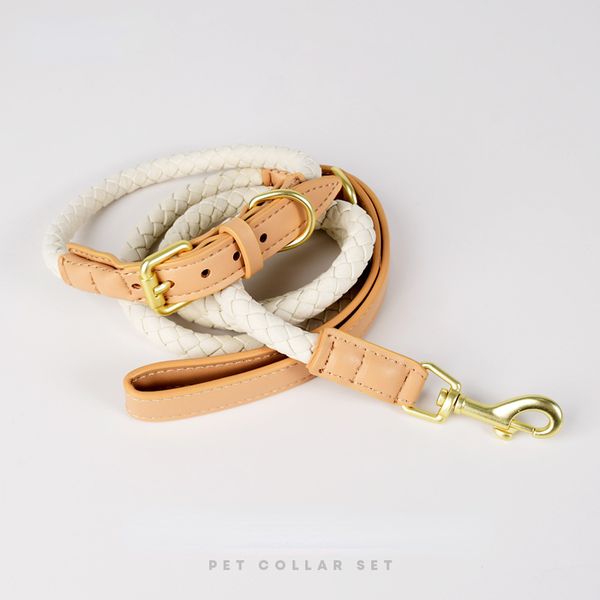 

Dog Collar Leash Set Durable Braided Leather Rope Collars Genuine Leather Dog Collar w Metal Pin Buckle for Dog