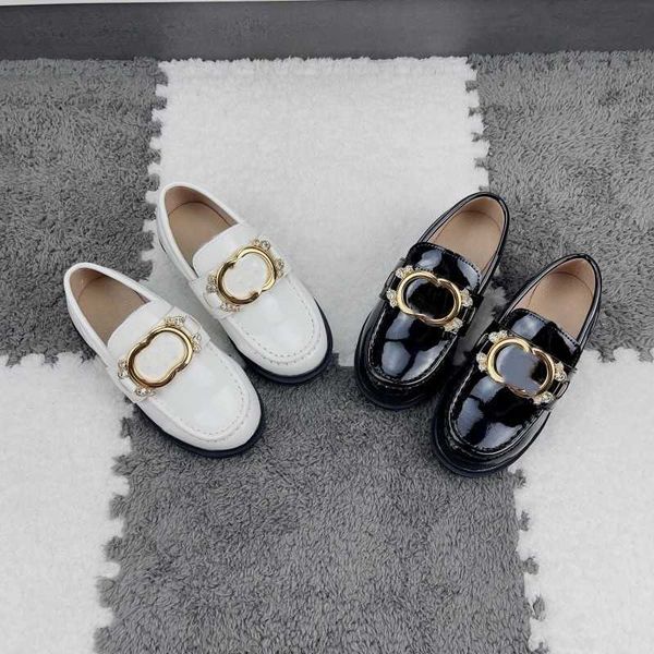 

2023 students kids designer loafer double g boys girls infants dress shoes c metal buckle casual shoes cha loafers nnel mule flat size 26-35, Black