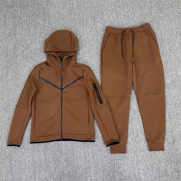 

2023 new thick contrast men's tech fleece pants sports casual suit men's hooded jacket drawstring loose sweater guards tech nology, Black