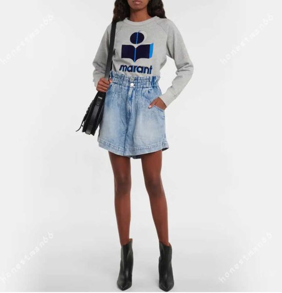 

2023ss isabel marant women designer fashion classic shirts new is loose pullover letter flocking print casual sports women long sleeve terry, Black