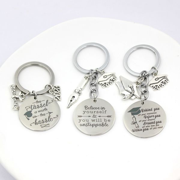 

wholesale key rings graduation gifts stainless steel keychain new arrival 12 models graduate gift keyring for teen college high school jewel, Slivery;golden