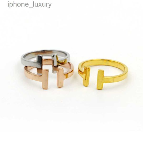 

new arrive 316l stainless steel fashion double t ring jewelry for woman man lover rings 18k gold-color rose jewelry bijoux no have any lette, Silver