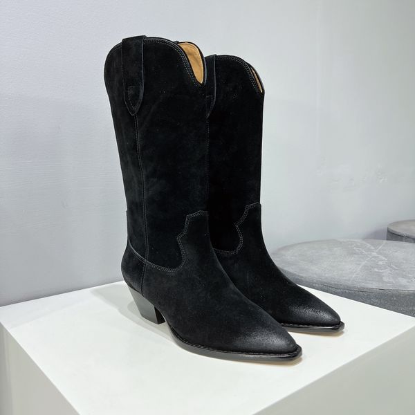 

women shoes isabel duerto suede marant western boots genuine leather western-style low block heel duerto boots perfect fashion real ps, Black