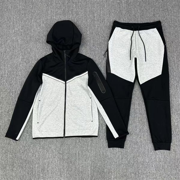 

2023 new thick contrast men's tech fleece pants sports casual suit men's hooded jacket drawstring loose sweater guards tech nology, Black