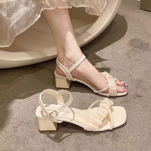 

net celebrity explosion fairy windhigh heel sandals female 2023 summer new high sense fiench thick heel one line roman shoes, Black