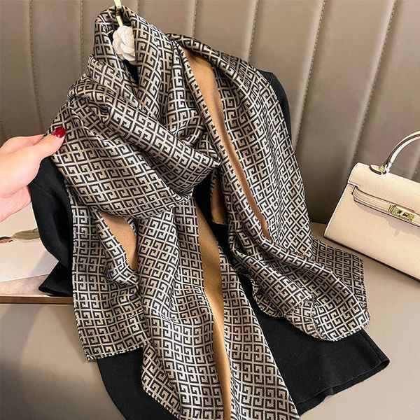 

sarongs 2022 luxury head scarf for women designer brand women' scarf long shawls winter neck scarves women' hijab luxury new p23, Blue;gray