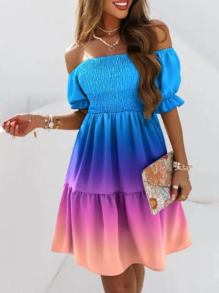 

casual dresses elegant mini lady loose fashion off shoulder short sleeve women party summer floral print waist a line 230403, Black;gray