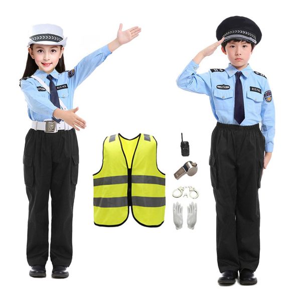 

cosplay children's day carnival party cosplay costumes teenager traffic policeman uniform set for kids halloween wear 230403, Blue