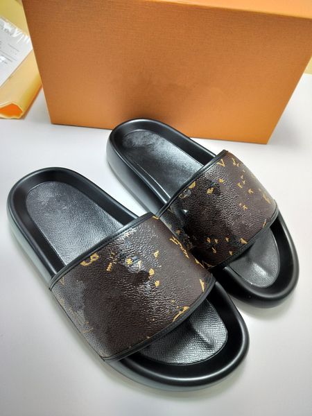 

2023 woman slippers designer fashion sandals womens beach classic slipper leather platform alphabet lady leather flat slide summer color fab, Black