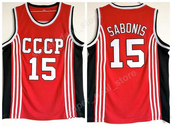 

arvydas sabonis jersey 15 basketball cccp team russia college jerseys men red team color all sttitched sports on, Black