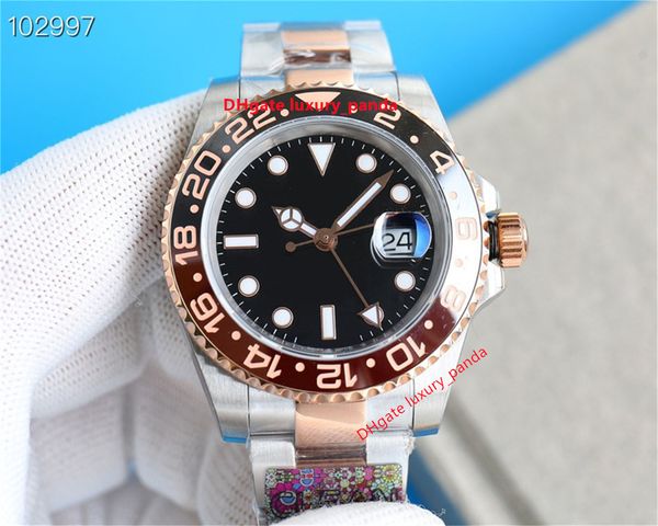 

men's watches gmt automatic mechanical watch 40mm dual time cal.3186 3285 movement 904l sapphire coke ring ceramic glow diving luxury w, Slivery;brown