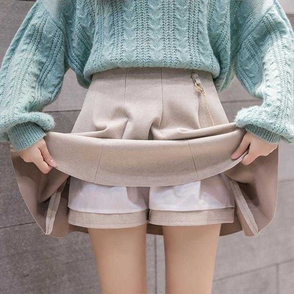 

skirts beige apricot woolen plaid pleated skirt women autumn high waist slim a-shaped fluffy umbrella skirt blackt lovely short skirt p23040, Black