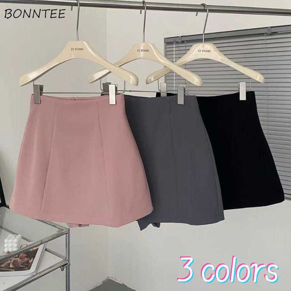 

skirts summer mini skirts women a-line pure basic office lady sweet basic korean style falda aesthetic temper fashion vintage ootd p230403, Black