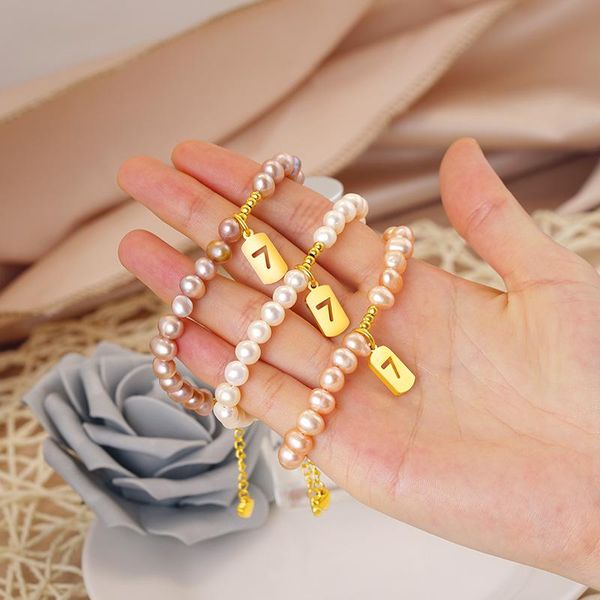 

designer bracelet chain jewelry link bracelets freshwater white pearl purple for women 24k gold color ball beads girl birthday giftlink chai, Black