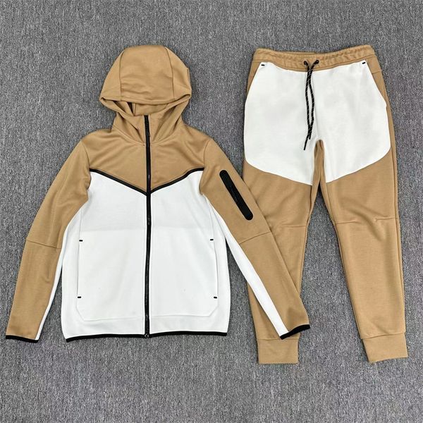 

2023 new thick contrast men's tech fleece pants sports casual suit men's hooded jacket drawstring loose sweater guards tech nology, Black