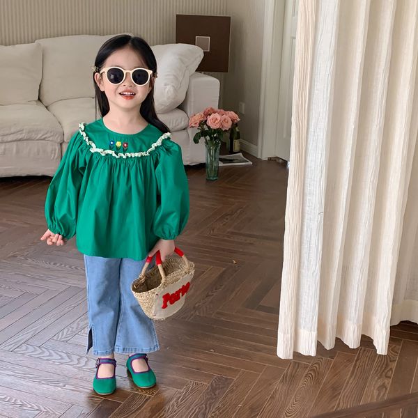 

kids shirts 4453b children's shirt spring/summer korean embroidery girl's shirt fashion full matching shirt children's 230403, White;black