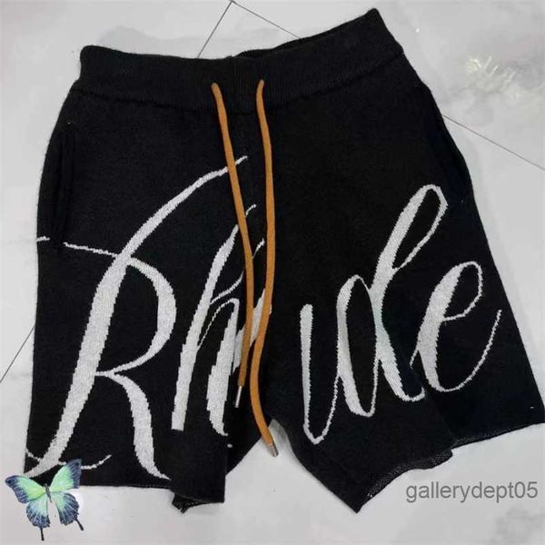 

rhude shorts jacquard drawstring heavy fabric like denim short pants 220727, White;black