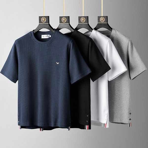 

men's t-shirts tb fog brand half sleeve waffle cake men's striped cotton summer round neck short sleeve t-shirt casual couple wear, White;black