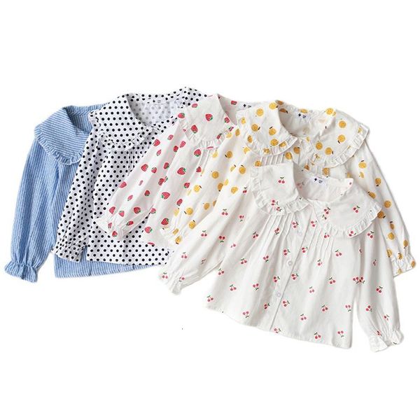 

kids shirts girls' shirts cotton spring autumn doll neck white shirts children's clothing long sleeve girls' shirts 230403, White;black