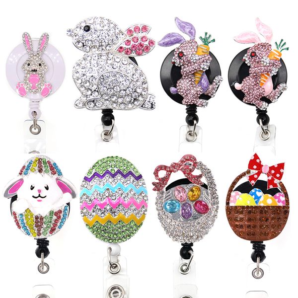 

10 pcs/lot custom key rings easter rabbits eggs baskets sparkles holidey badge holder for nurse doctor accessories, Slivery;golden