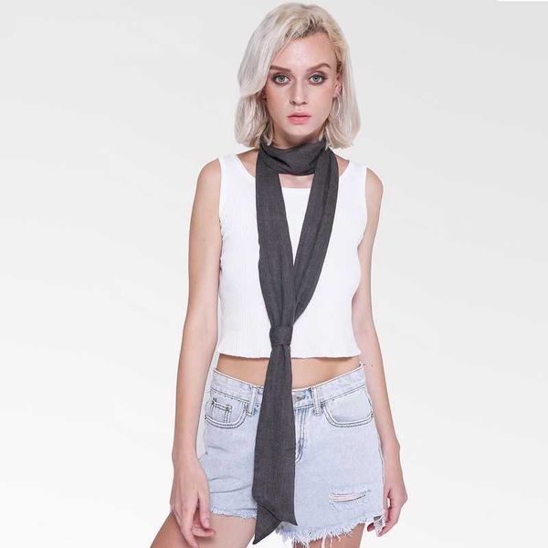 

sarongs 220*8cm women narrow long scarf solid color chiffon silk rubber red tie black bag ribbon headbands choker streamer p230323, Blue;gray