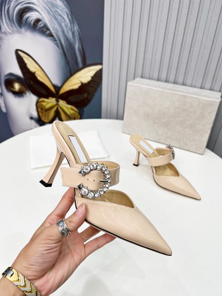 

ladies sandals luxury designer sandals heels patent leather slippers box bow crystal decor summer girls dinner dress shoes, Black