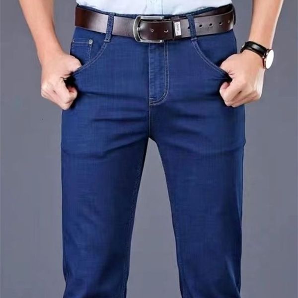 

men's jeans business jeans men's classic style blue black cotton stretch straight leg denim pants men's brand trousers 230403