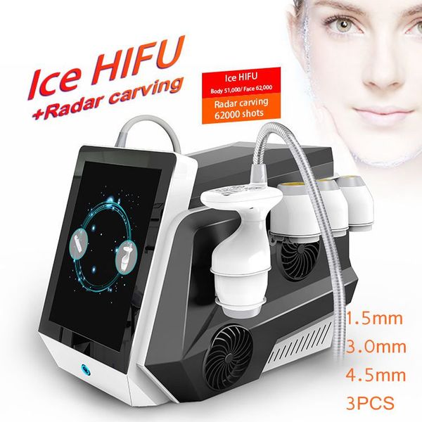 

multi-functional beauty equipment frozen hifu with 1.5mm 3.0mm 4.5mm 3pcs cartridges ice anti-wrinkle 62000 s anti wrinkle skin tightening b, Black;white
