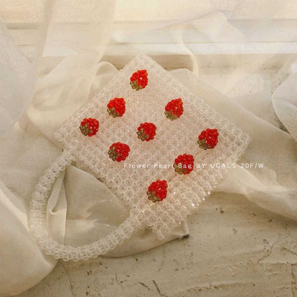 

fruit orange soda clear acrylic strawberry handwoven beaded pearl bag portable vegetable basket bag 230401