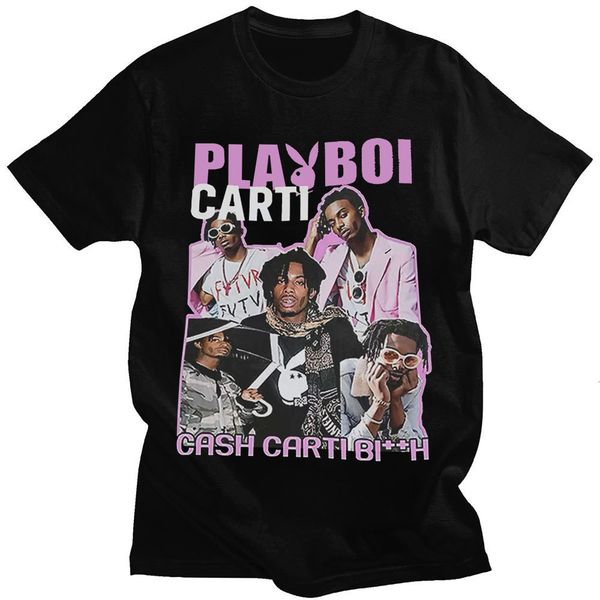 

mens tshirts playboi carti print tshirts hip hop streetwear short sleeve 100% cotton men casual t shirt summer tees y2k clothes 230403, White;black