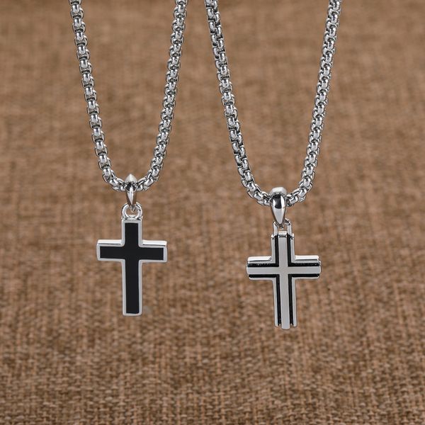 

cross pendant necklace for men fashionable black pendant vintage necklace, Silver