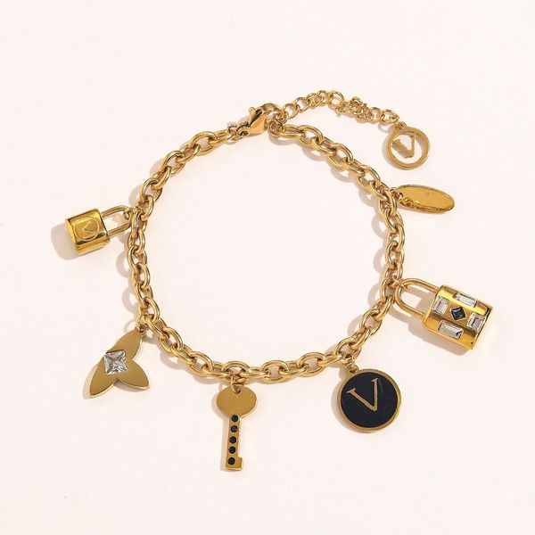 

designer bracelet chain jewelry new fashionable classic bracelets women 18k gold plated stainless steel crystal lovers gift wristband cuff f, Black