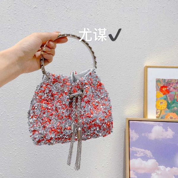 

fairy colorful shiny imperfect gravel crystal tassel bucket bag evening banquet chain handheld crossbody bag girl 230401
