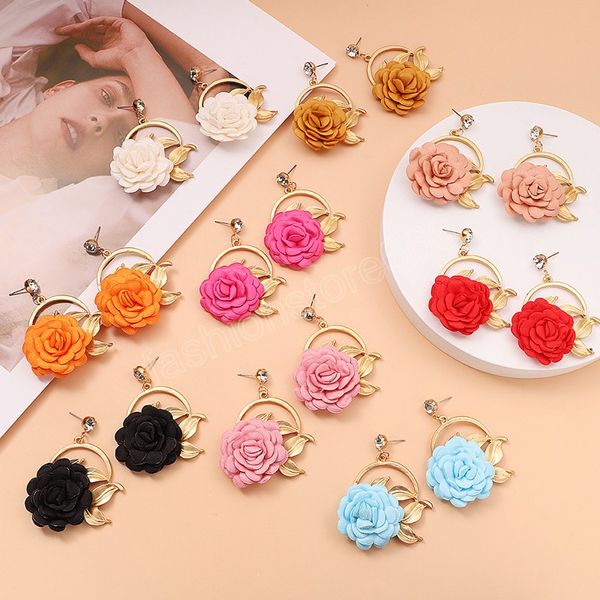 

big colorful fabric flowers drop earrings for women elegant wedding hanging earring 2023 fashion jewelry accessories ladies gift, Silver