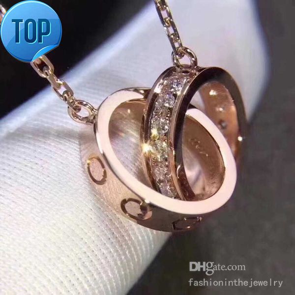 

luxury fashion necklace designer jewelry party sterling silver double rings diamond pendant rose gold necklaces for women fancy dress long c