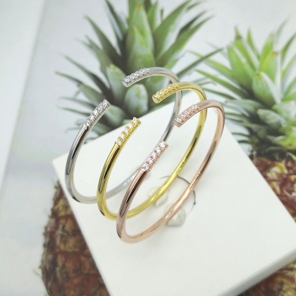 

new solid silver bangle luxury designers bracelets women charm bracelet trend fashion t studded inlay diamonds open coil wire bracelets bout, Black